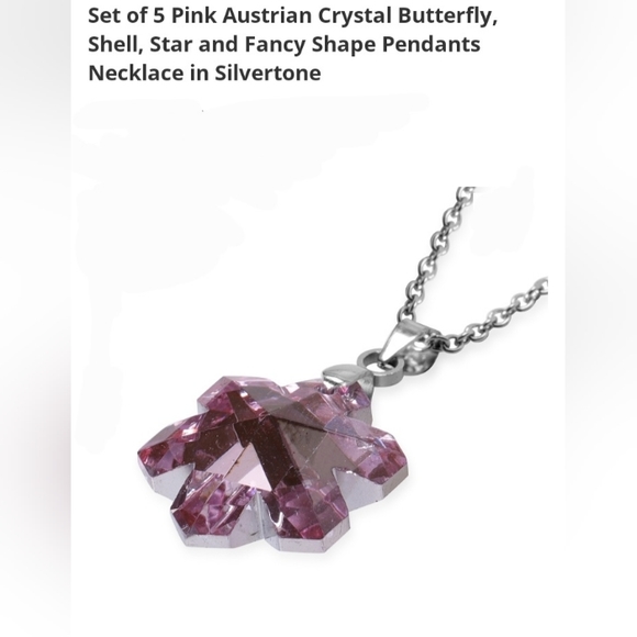 Pink Austrian Crystal Butterfly Star Shaped Pendants Necklace Set silver - Picture 5 of 15